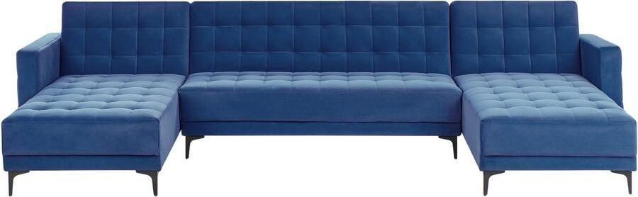 Beliani Modulaire U-vormige slaapbank ABERDEEN Fluweel Blauw 5-zitter