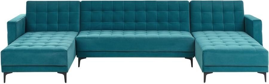 Beliani Modulaire U-vormige slaapbank ABERDEEN Fluweel Zeeblauw 5-zitter