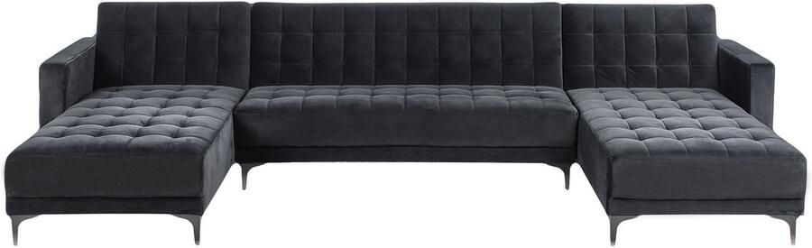 Beliani Modulaire U-vormige slaapbank ABERDEEN Fluweel Zwart 5-zitter