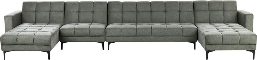 Beliani Modulaire U-vormige slaapbank ALNES Stof Donkergroen 6-zitter