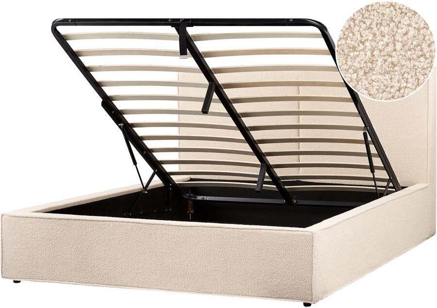 Beliani Bed met opbergruimte Bouclé MOISSAC 160 x 200 cm Beige