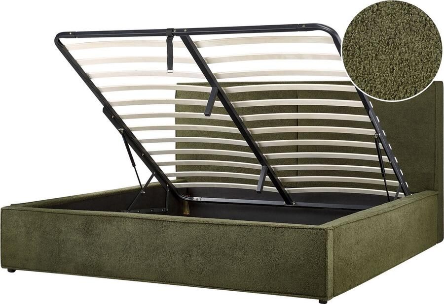 Beliani Bed met opbergruimte Bouclé MOISSAC 180 x 200 cm Donkergroen
