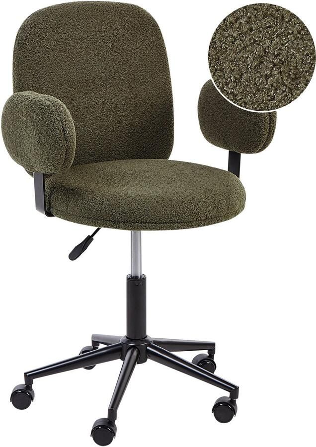 Beliani Bureaustoel Draaibaar MORAGA Bouclé Donkergroen