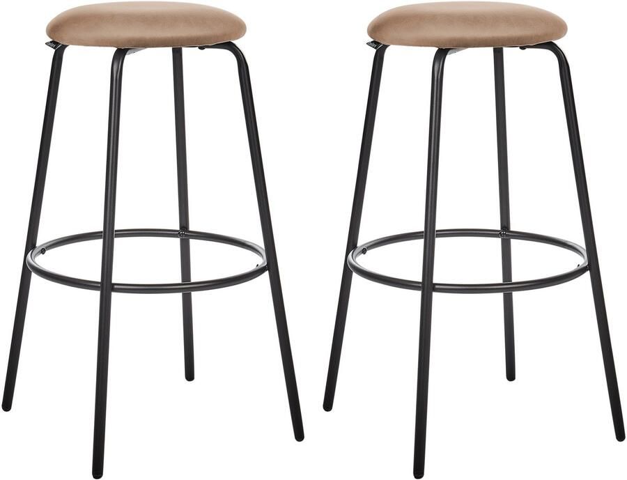 Beliani Set van 2 barkrukken MORTON Fluweel Lichtbruin
