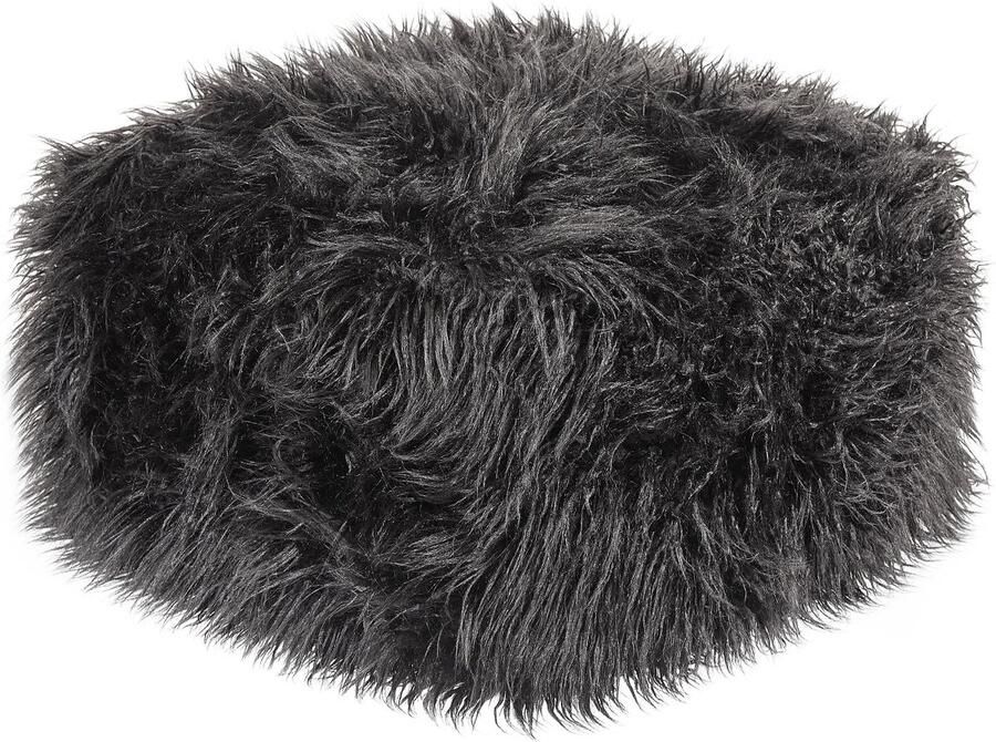 Beliani Poef MUKKI Nepbont Zwart 50 cm 50 cm 30 cm