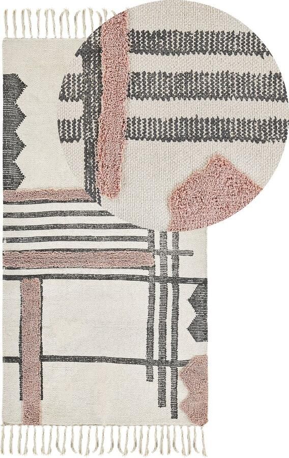 Beliani MURADIYE Laagpolig vloerkleed Beige 80 x 150 cm Katoen - Foto 2