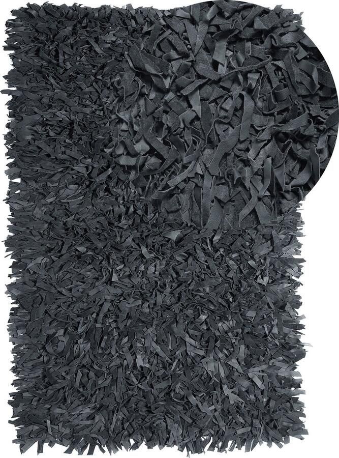 Beliani MUT Shaggy vloerkleed Zwart 140 x 200 cm Leer