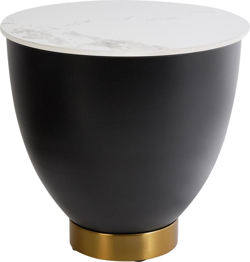 Beliani Bijzettafel met opbergruimte gesinterde steen zwart NADINE