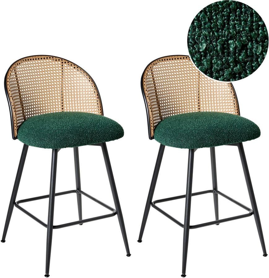 Beliani NATHAN Barkruk set van 2 Groen 91 cm Bouclé