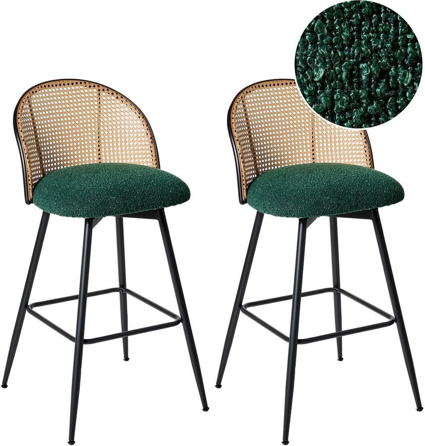 Beliani NATHAN Barkruk set van 2 Groen 99 cm Bouclé