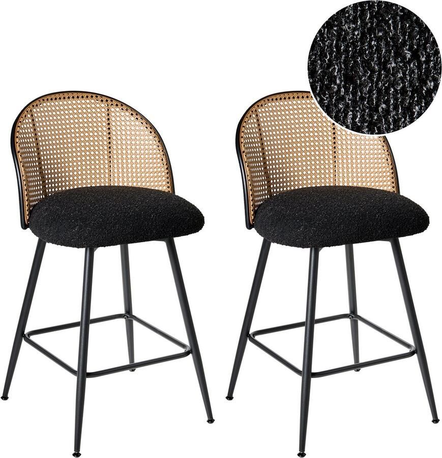 Beliani NATHAN Barkruk set van 2 Zwart 91 cm Bouclé