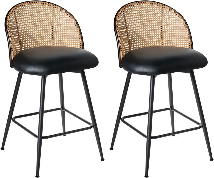 Beliani NATHAN Barkruk set van 2 Zwart 91 cm Kunstleer