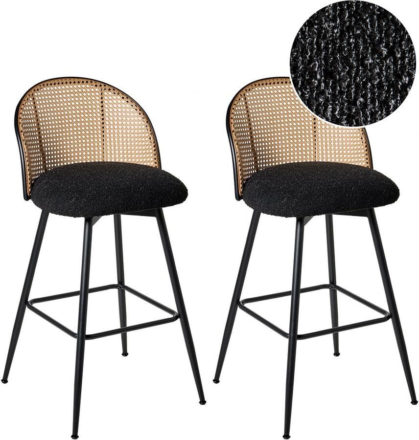 Beliani NATHAN Barkruk set van 2 Zwart 99 cm Bouclé