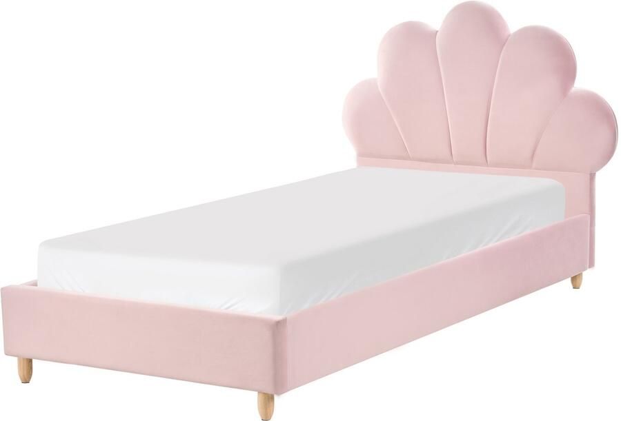Beliani Kinderbed Zeeschelp Fluweel NEULISE 90 x 200 cm Roze