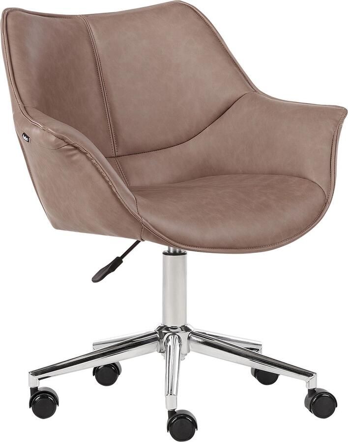 Beliani Bureaustoel Draaibaar NEWDALE Kunstleer Lichtbruin