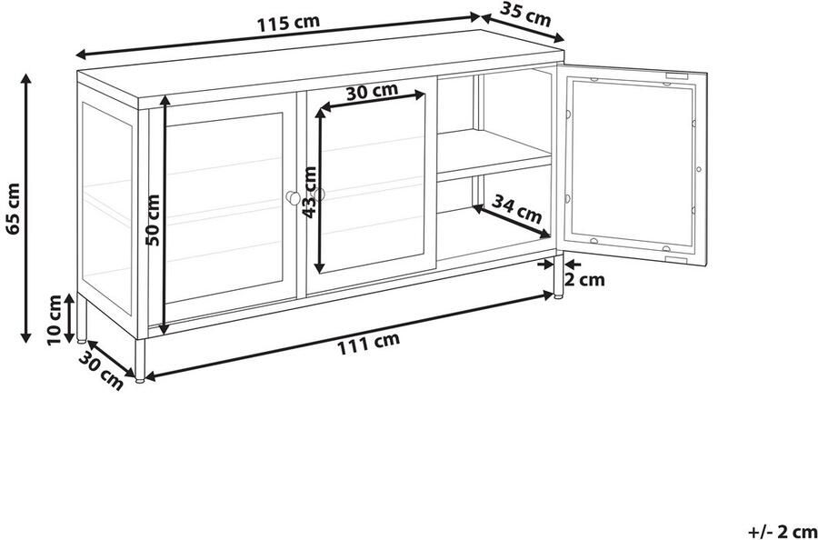 Beliani Glazen vitrinekast LED NEWPORT Metaal 115 cm Zwart - Foto 2
