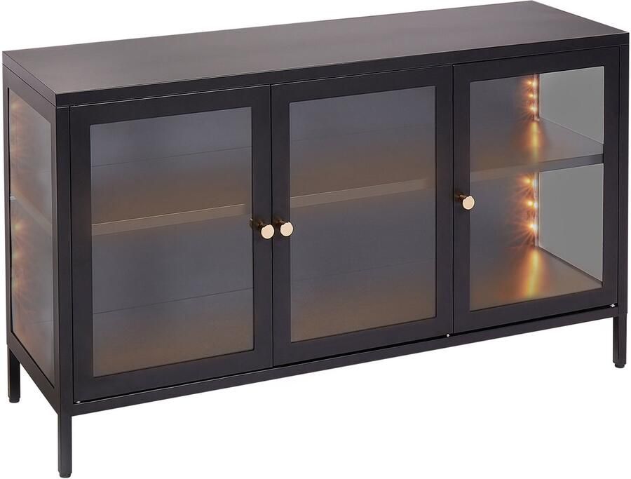 Beliani Glazen vitrinekast LED NEWPORT Metaal 115 cm Zwart