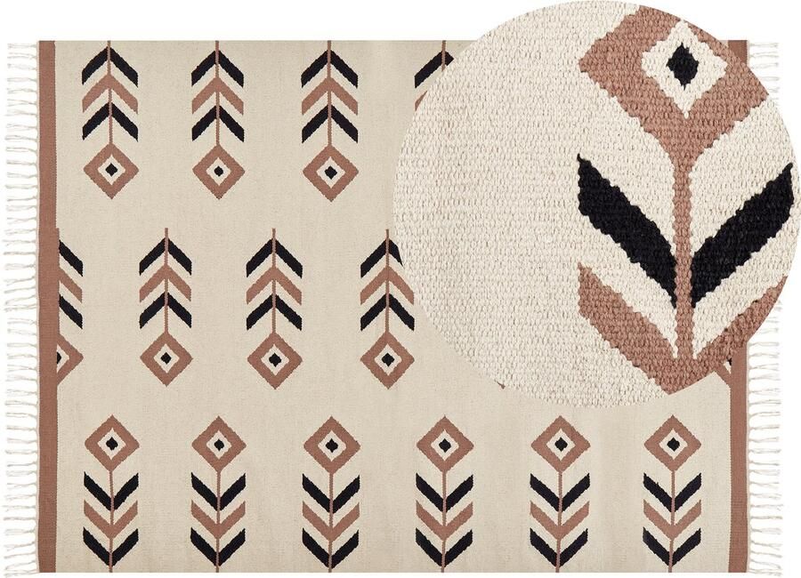 Beliani Vloerkleed NIAVAN Beige 140 x 200 cm Katoen Kelim