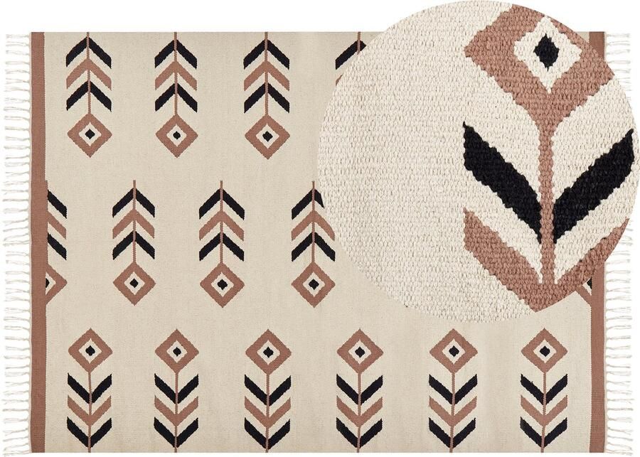 Beliani NIAVAN Vloerkleed Beige zwart 200 x 300 cm Katoen