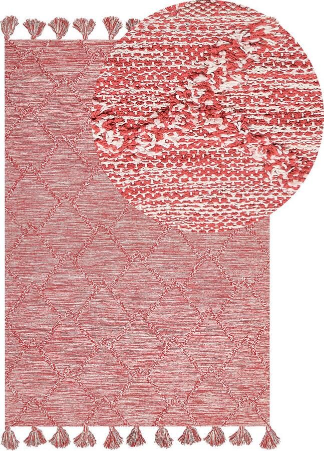 Beliani NIGDE Laagpolig vloerkleed Rood 140 x 200 cm Katoen - Foto 2