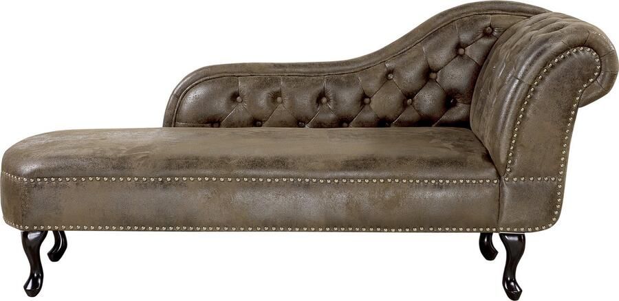 Beliani NIMES Chaise longue Donkerbruin Rechterzijde Kunstsuède - Foto 2