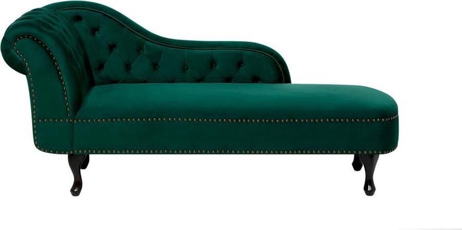 Beliani Linkszijdige chaise longue NIMES Fluweel Donkergroen