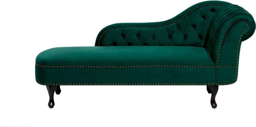 Beliani NIMES Chaise longue Donkergroen Rechterzijde Fluweel - Foto 3