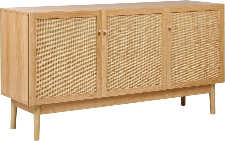 Beliani NIVO Dressoir Lichtbruin 3 deuren Hout Rotan