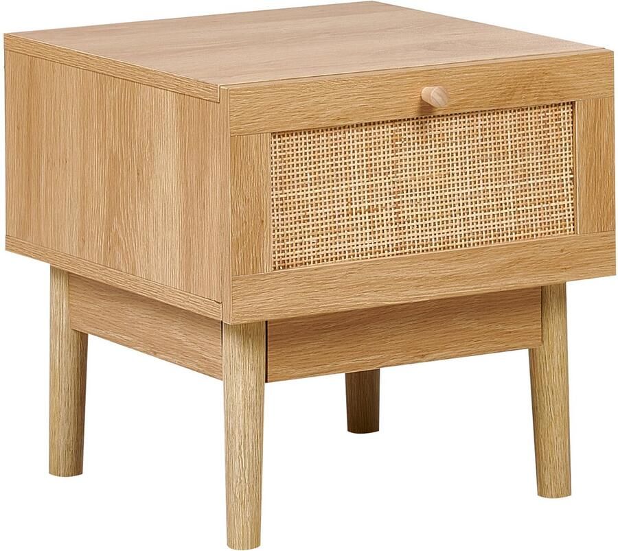 Beliani NIVO Nachtkastje Lichtbruin Hout Rotan
