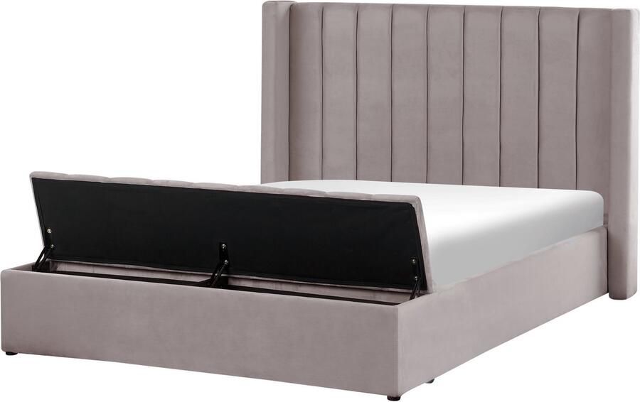 Beliani NOYERS Bed met opbergruimte Grijs 140 x 200 cm Fluweel