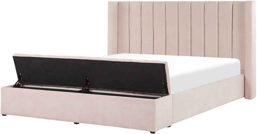 Beliani Waterbed met opbergbank Fluweel NOYERS 160 x 200 cm Pastelroze