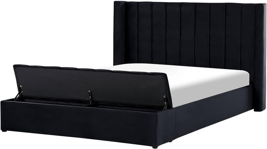 Beliani NOYERS Waterbed met opbergruimte Zwart 180 x 200 cm Fluweel