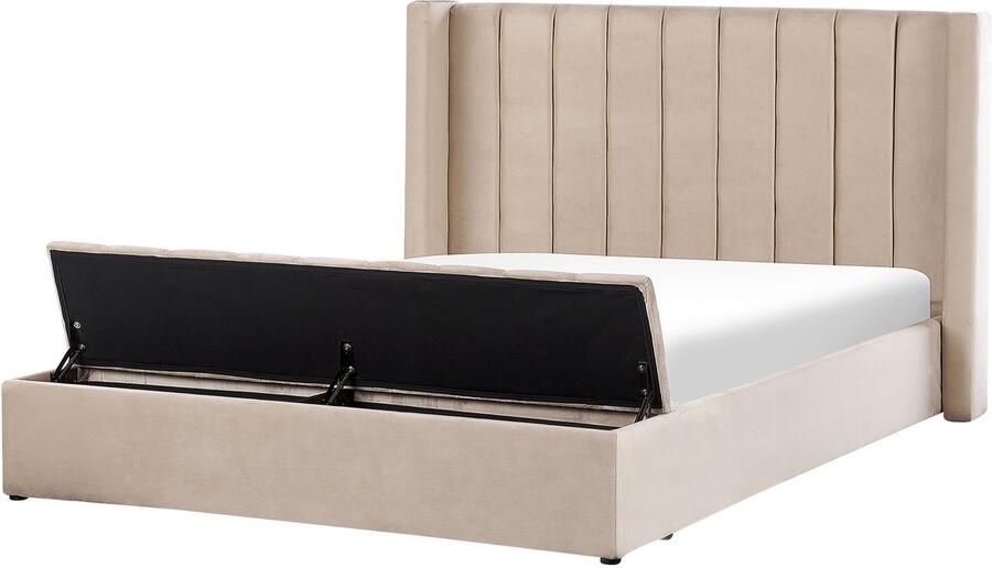Beliani NOYERS Waterbed met opbergruimte Beige 180 x 200 cm Fluweel