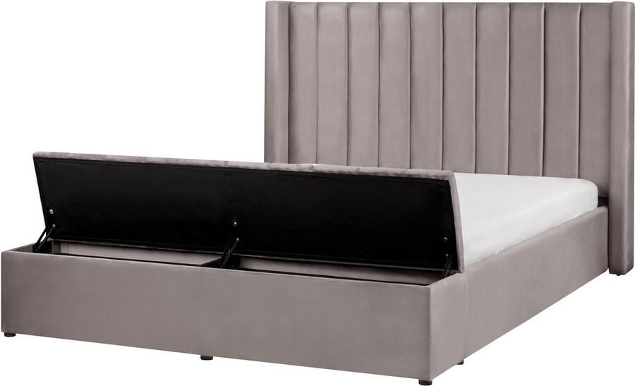 Beliani NOYERS Waterbed met opbergruimte Grijs 160 x 200 cm Fluweel