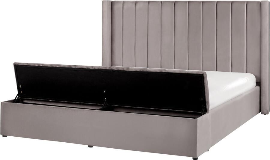 Beliani NOYERS Waterbed met opbergruimte Grijs 180 x 200 cm Fluweel