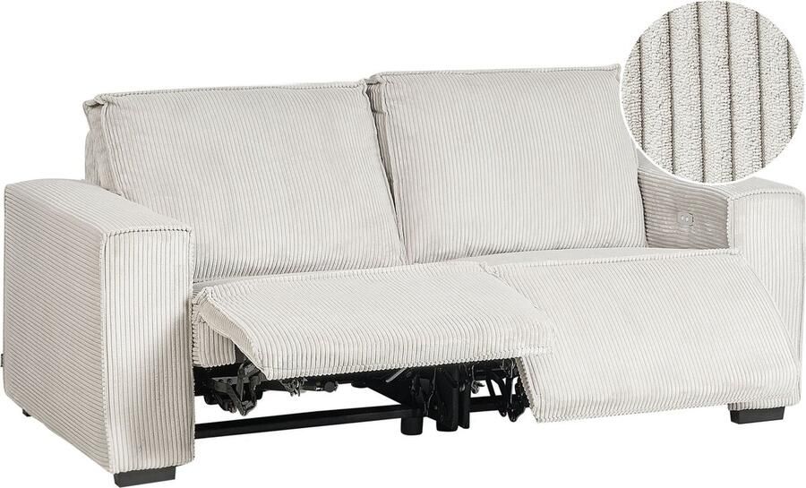 Beliani NUKARI Driezitsbank elektrisch verstelbaar Wit Corduroy - Foto 2