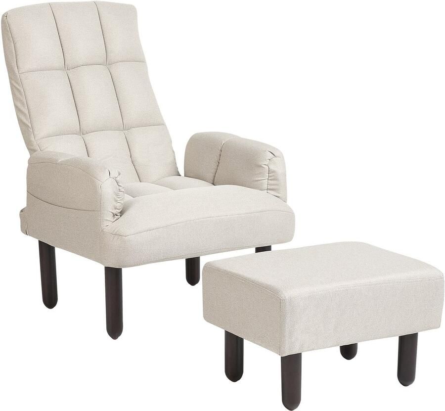 Beliani Relaxfauteuil OLAND met voetenbank Kunstlinnen Lichtbeige