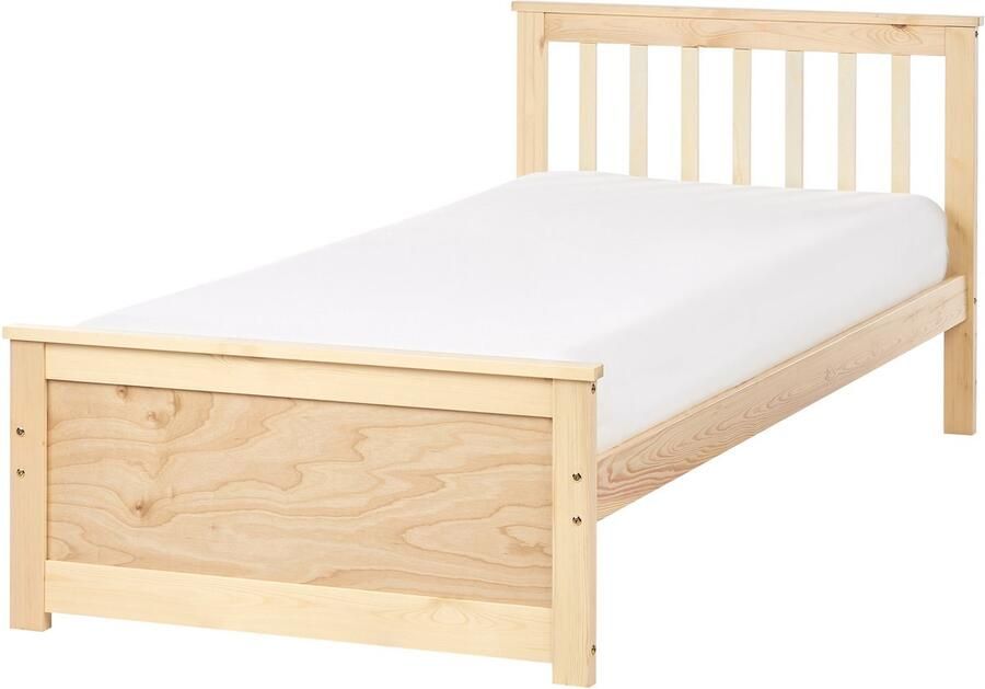 Beliani -OLENDON-Eenpersoonsbed-Lichtbruin-90 x 200 cm-Dennenhout