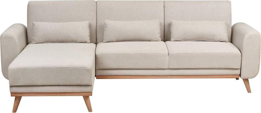 Beliani Hoekslaapbank OLLSTA Stof Lichtbeige 3-zitter Rechterzijde