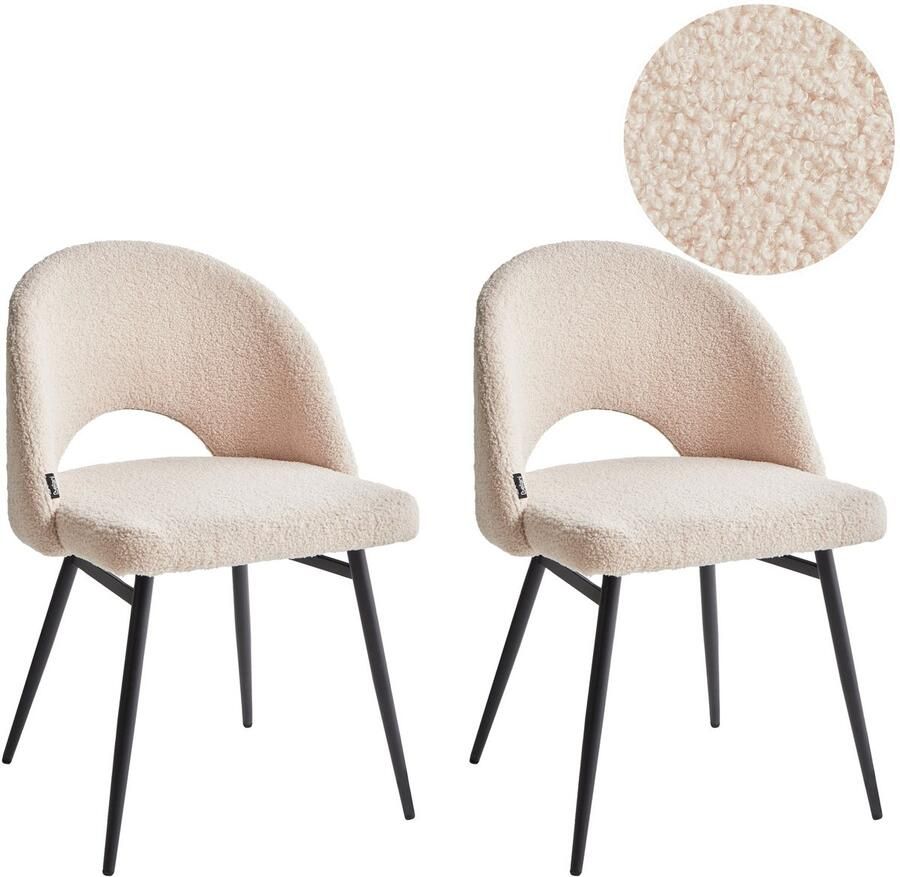 Beliani Set van 2 eetkamerstoelen ONAGA Bouclé Beige