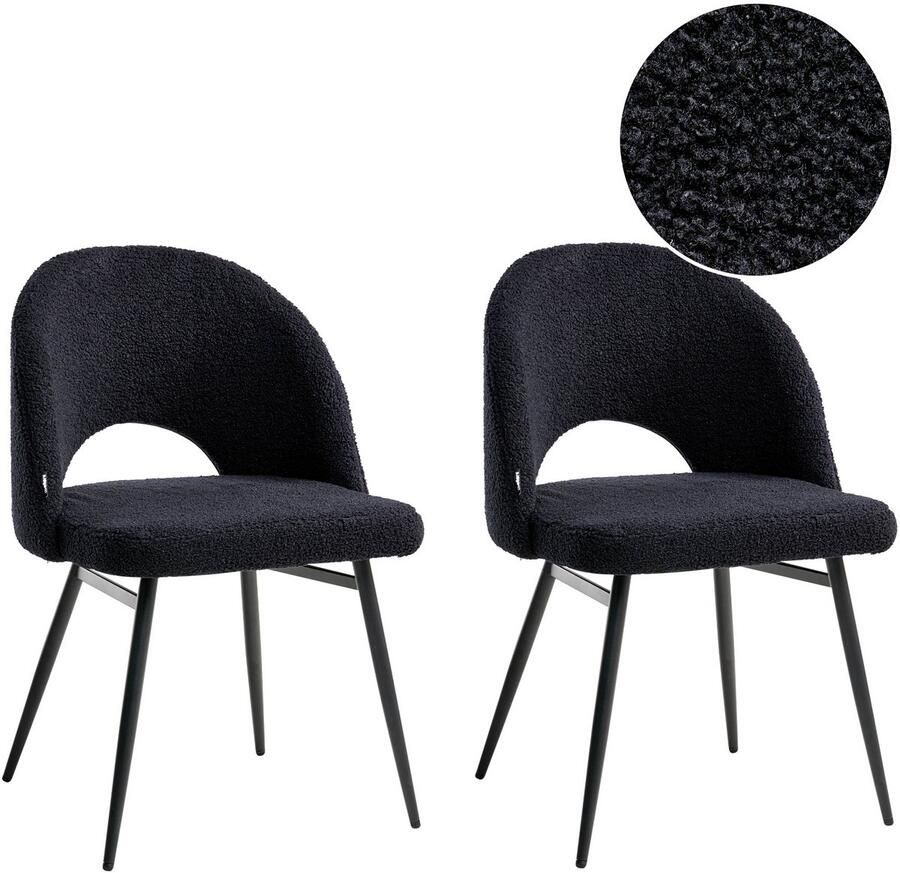 Beliani ONAGA Eetkamerstoel set van 2 Zwart Bouclé