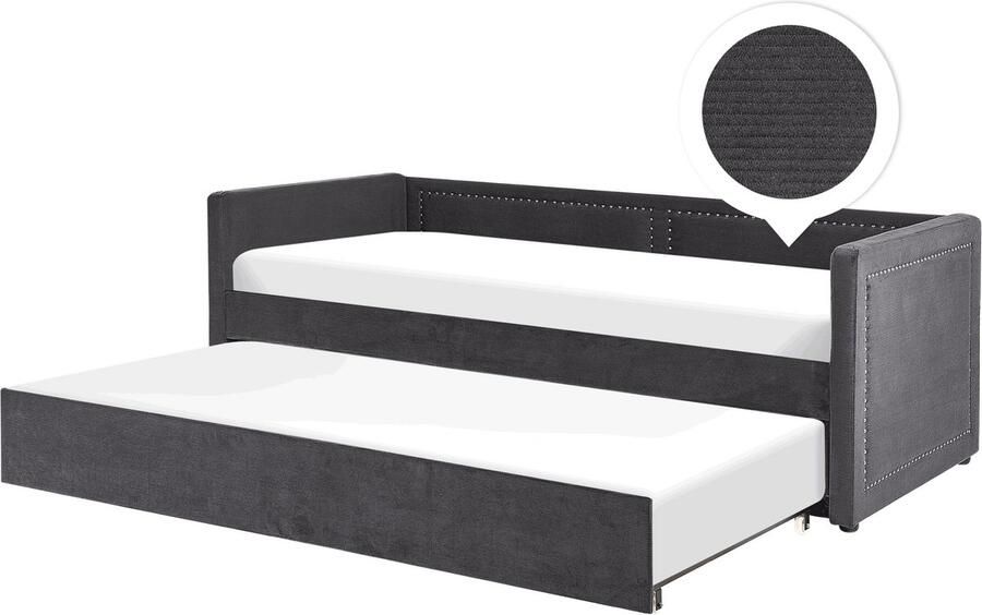 Beliani -MIMIZAN-Eenpersoonsbed-Donkergrijs-90 x 200 cm-Corduroy