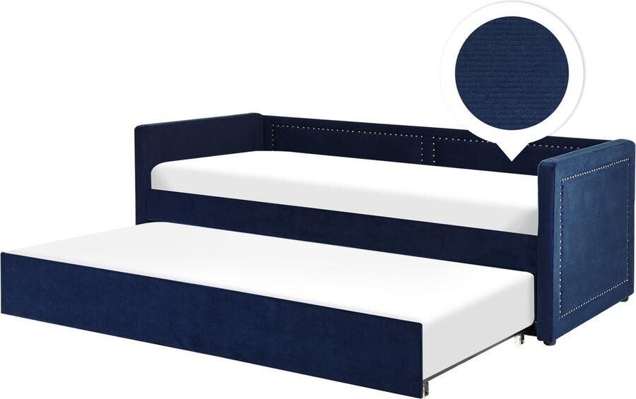 Beliani Onderschuifbed Corduroy MIMIZAN 90 x 200 cm Marineblauw