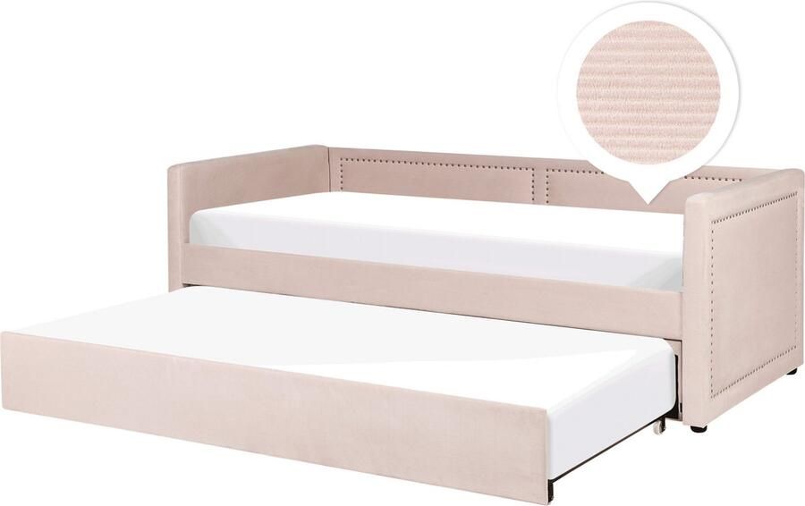 Beliani Onderschuifbed Corduroy MIMIZAN 90 x 200 cm Pastelroze