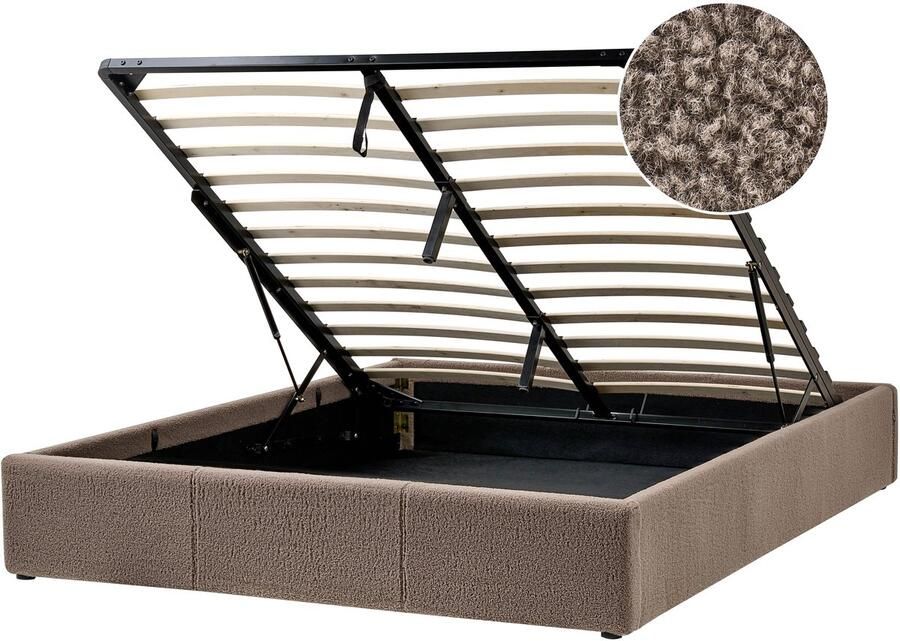 Beliani Opbergbed zonder hoofdbord Bouclé DINAN 160 x 200 cm Taupe