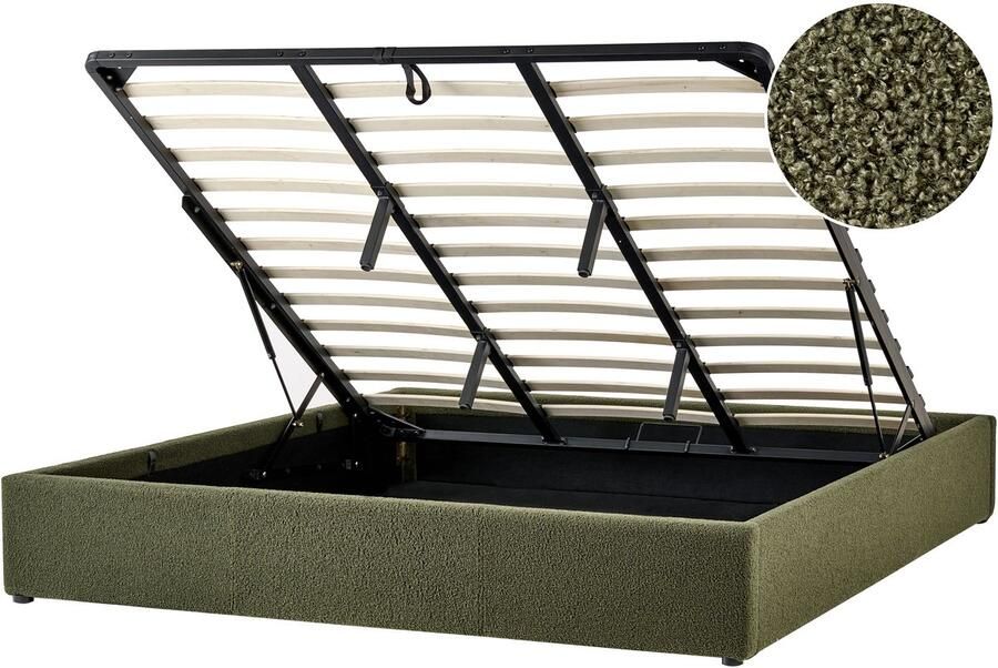 Beliani Opbergbed zonder hoofdbord Bouclé DINAN 180 x 200 cm Donkergroen