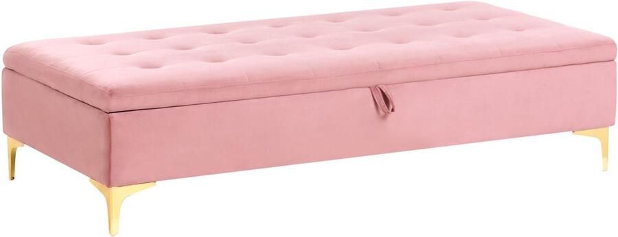 Beliani ABERDEEN Ottomaan met opbergruimte Roze Fluweel