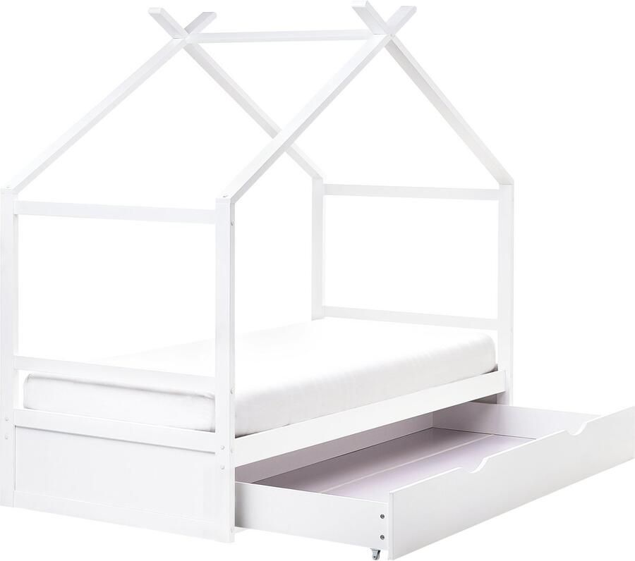 Beliani Kinderbed Huis Dennenhout ORGEVAL 90 x 200 cm met opbergruimte Wit