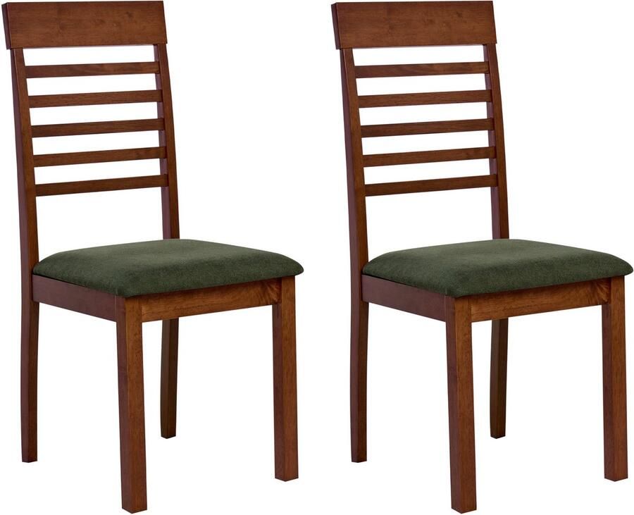 Beliani ORTLEY Eetkamerstoel set van 2 Donkerbruin Groen Rubberhout