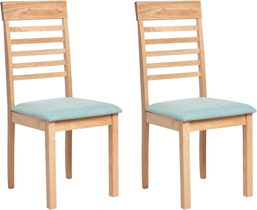 Beliani ORTLEY Eetkamerstoel set van 2 Lichtbruin Mintgroen Rubberhout